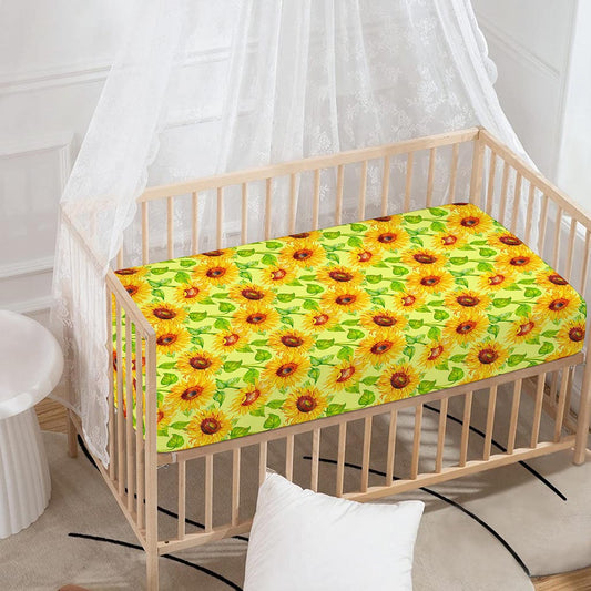 Beige Watercolor Sunflower Pattern Print Baby Crib Sheet