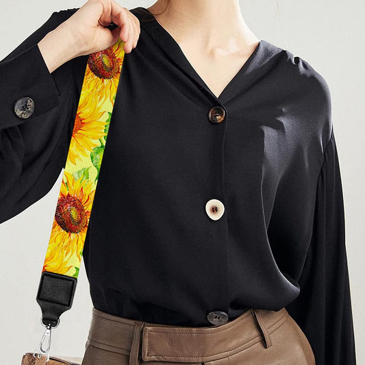 Beige Watercolor Sunflower Pattern Print Bag Strap