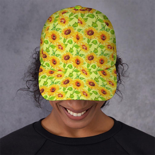Beige Watercolor Sunflower Pattern Print Baseball Cap