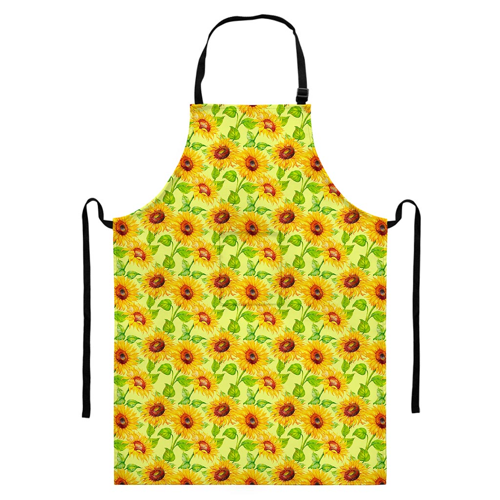 Beige Watercolor Sunflower Pattern Print Bib Apron With Pocket