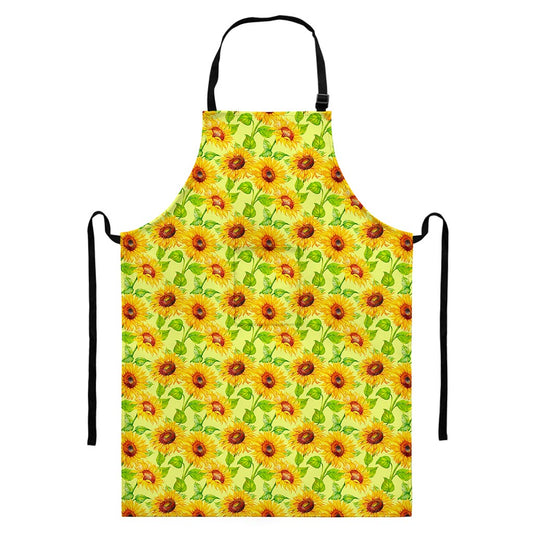 Beige Watercolor Sunflower Pattern Print Bib Apron With Pocket