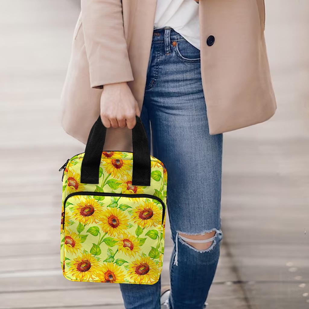 Beige Watercolor Sunflower Pattern Print Bible Tote Bag