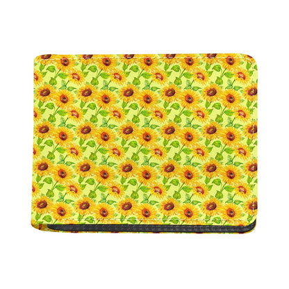 Beige Watercolor Sunflower Pattern Print Bifold Wallet