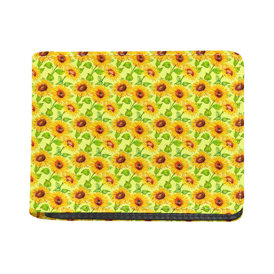 Beige Watercolor Sunflower Pattern Print Bifold Wallet