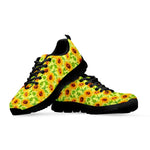 Beige Watercolor Sunflower Pattern Print Black Running Shoes