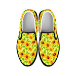 Beige Watercolor Sunflower Pattern Print Black Slip On Sneakers