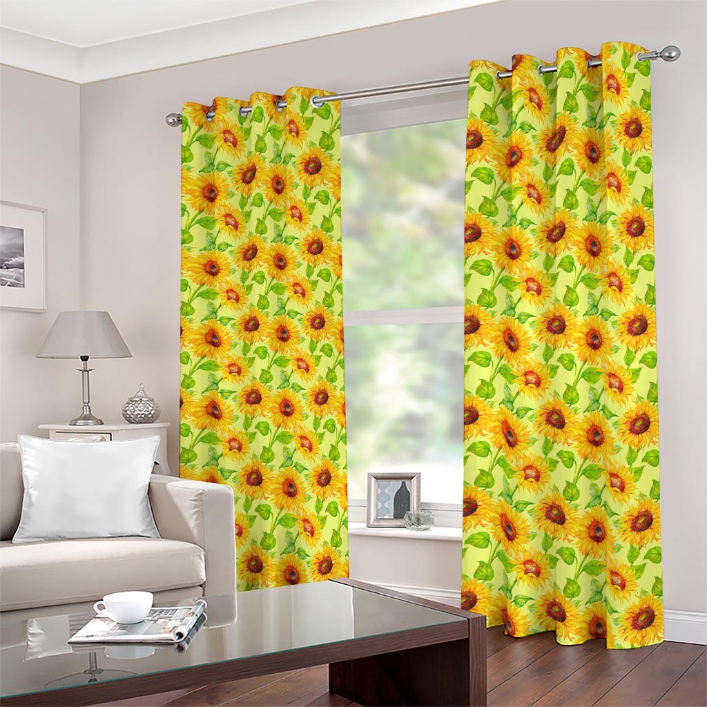 Beige Watercolor Sunflower Pattern Print Blackout Grommet Curtains