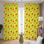 Beige Watercolor Sunflower Pattern Print Blackout Pencil Pleat Curtains