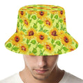 Beige Watercolor Sunflower Pattern Print Bucket Hat