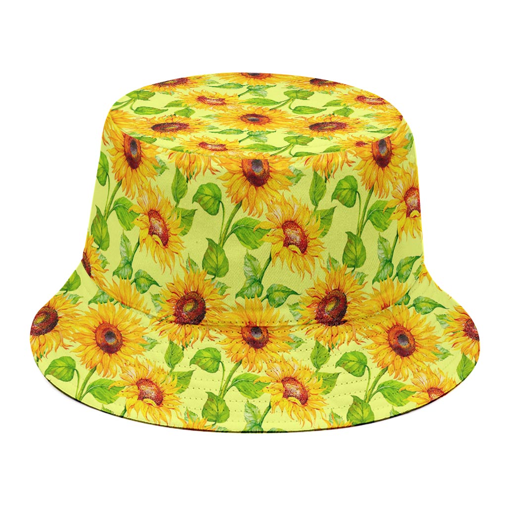Beige Watercolor Sunflower Pattern Print Bucket Hat