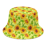 Beige Watercolor Sunflower Pattern Print Bucket Hat