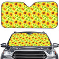 Beige Watercolor Sunflower Pattern Print Car Windshield Sun Shade