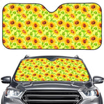 Beige Watercolor Sunflower Pattern Print Car Windshield Sun Shade