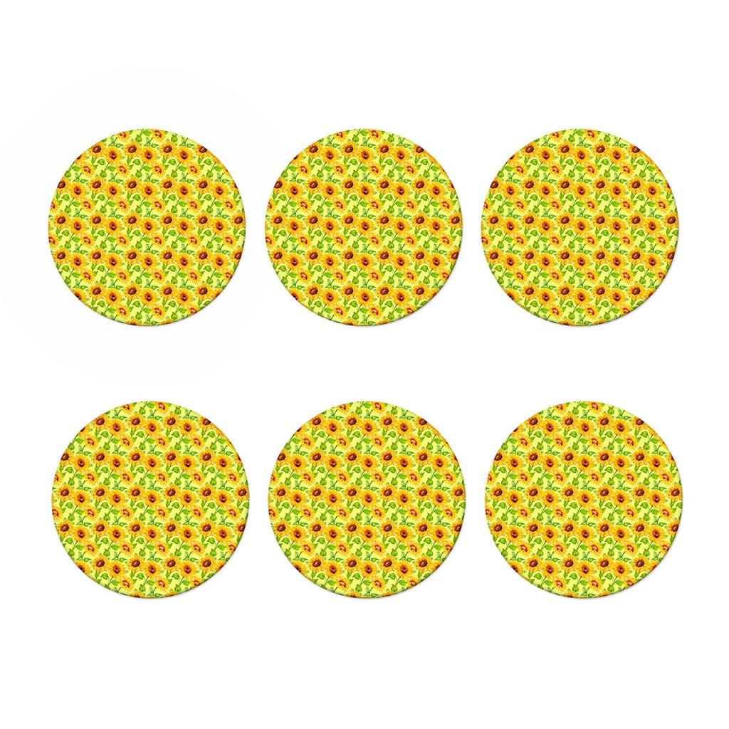 Beige Watercolor Sunflower Pattern Print Coaster Set