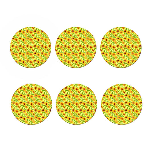 Beige Watercolor Sunflower Pattern Print Coaster Set
