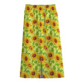 Beige Watercolor Sunflower Pattern Print Cotton Front Slit Maxi Skirt