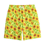 Beige Watercolor Sunflower Pattern Print Cotton Shorts