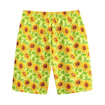 Beige Watercolor Sunflower Pattern Print Cotton Shorts