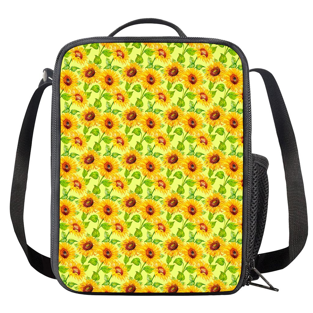 Beige Watercolor Sunflower Pattern Print Crossbody Lunch Bag