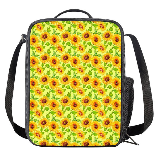 Beige Watercolor Sunflower Pattern Print Crossbody Lunch Bag