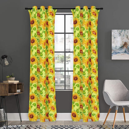 Beige Watercolor Sunflower Pattern Print Curtain