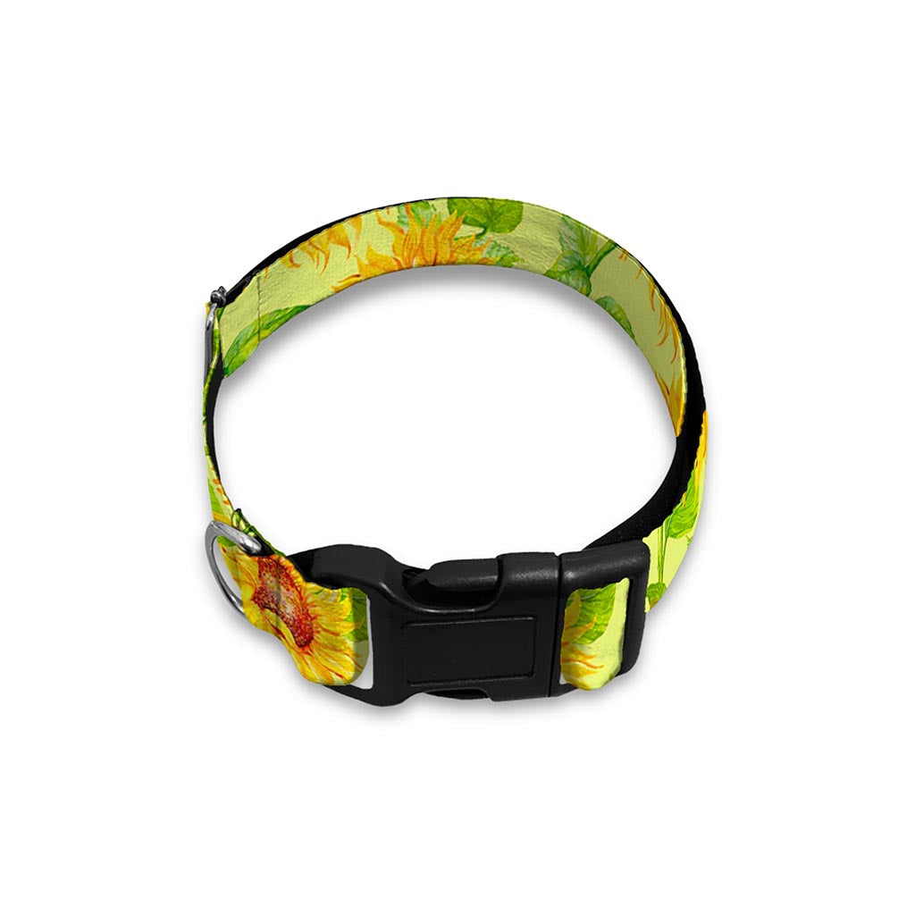 Beige Watercolor Sunflower Pattern Print Dog Collar