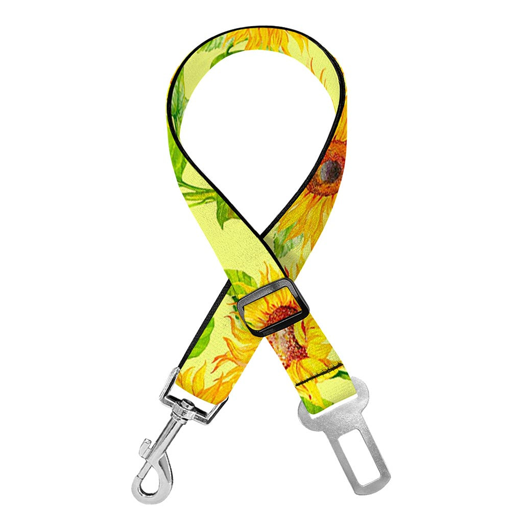 Beige Watercolor Sunflower Pattern Print Dog Seat Belt