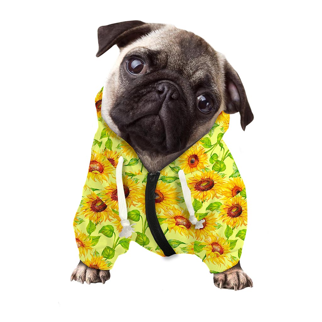 Beige Watercolor Sunflower Pattern Print Dog Zip Up Hoodie