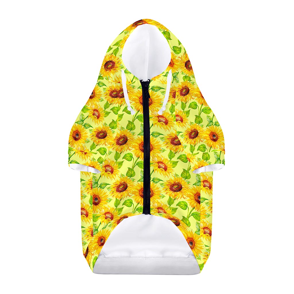 Beige Watercolor Sunflower Pattern Print Dog Zip Up Hoodie