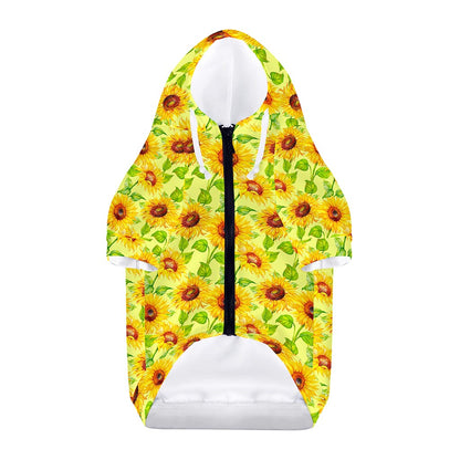 Beige Watercolor Sunflower Pattern Print Dog Zip Up Hoodie