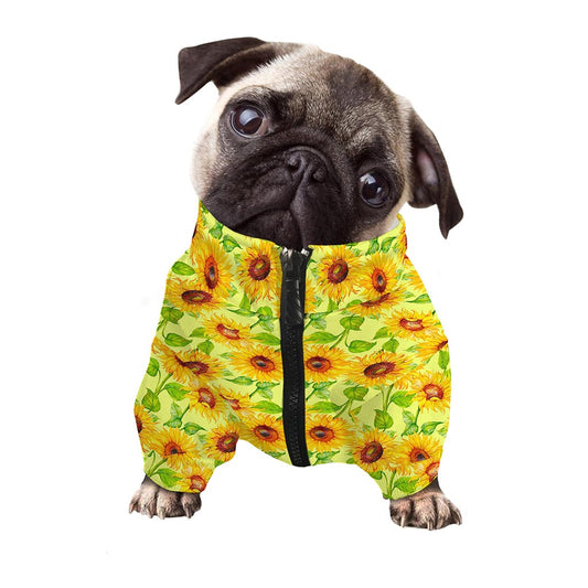 Beige Watercolor Sunflower Pattern Print Dog Zip Up Jacket