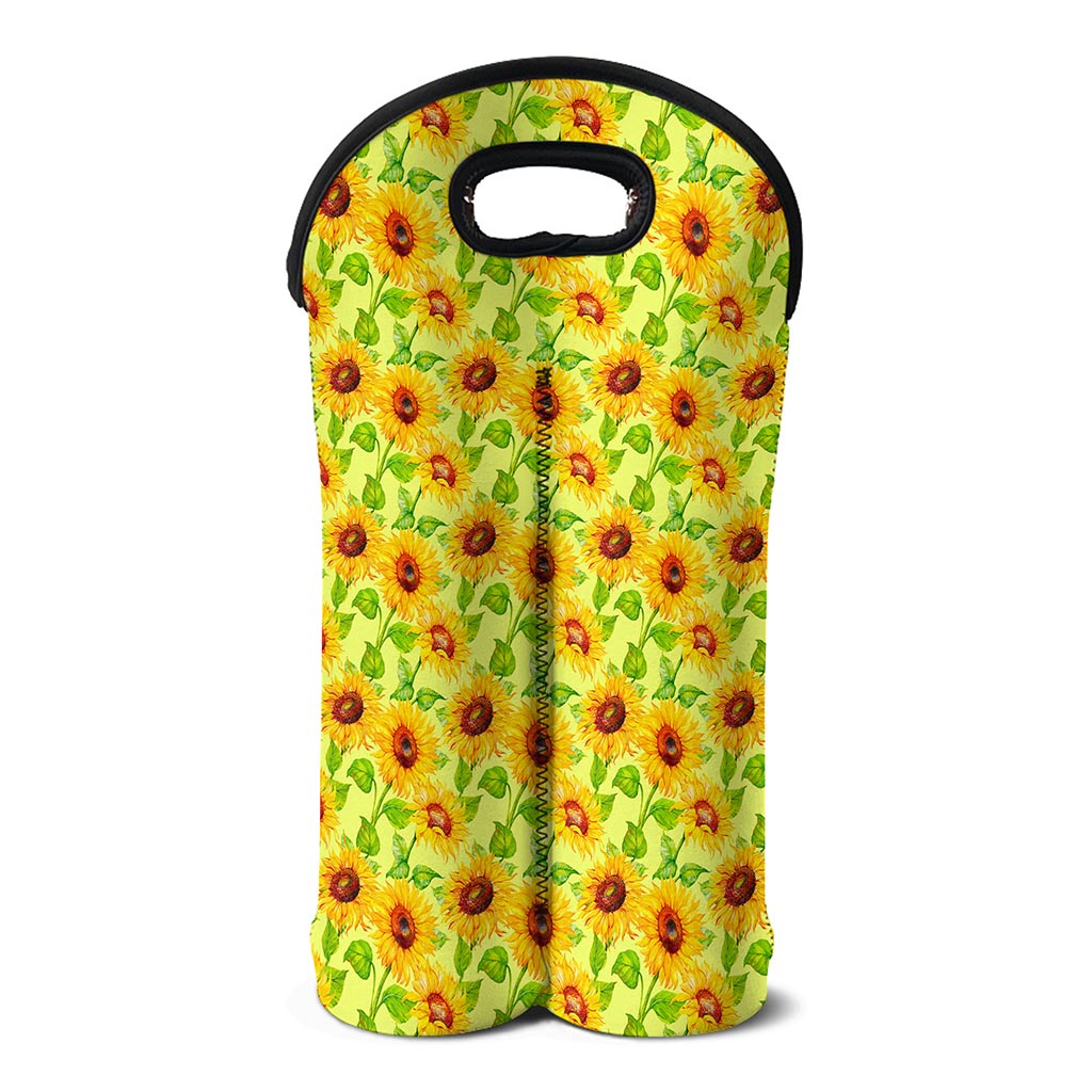 Beige Watercolor Sunflower Pattern Print Double Neoprene Wine Tote