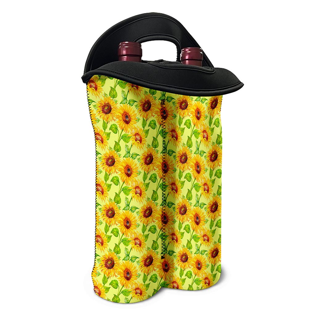 Beige Watercolor Sunflower Pattern Print Double Neoprene Wine Tote