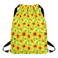 Beige Watercolor Sunflower Pattern Print Drawstring Backpack