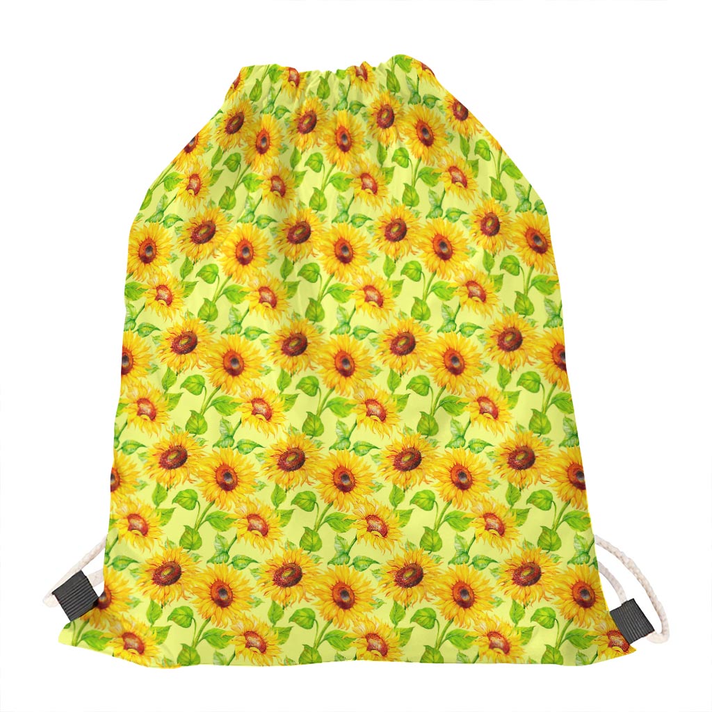 Beige Watercolor Sunflower Pattern Print Drawstring Bag