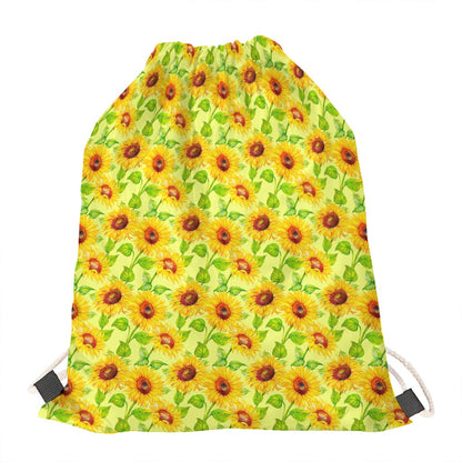 Beige Watercolor Sunflower Pattern Print Drawstring Bag