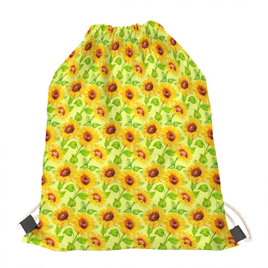 Beige Watercolor Sunflower Pattern Print Drawstring Bag