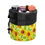 Beige Watercolor Sunflower Pattern Print Drawstring Makeup Bag