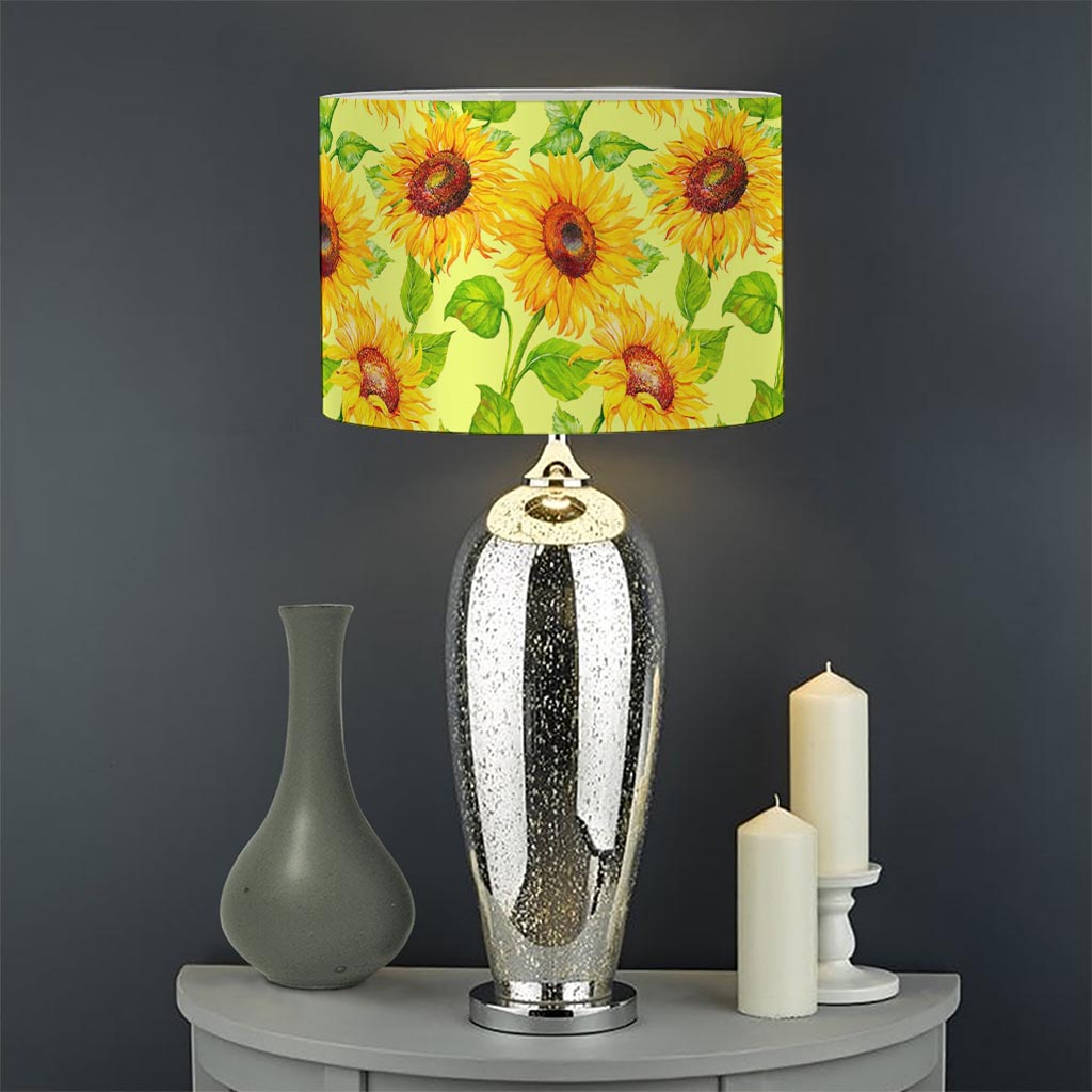 Beige Watercolor Sunflower Pattern Print Drum Lamp Shade