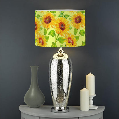 Beige Watercolor Sunflower Pattern Print Drum Lamp Shade
