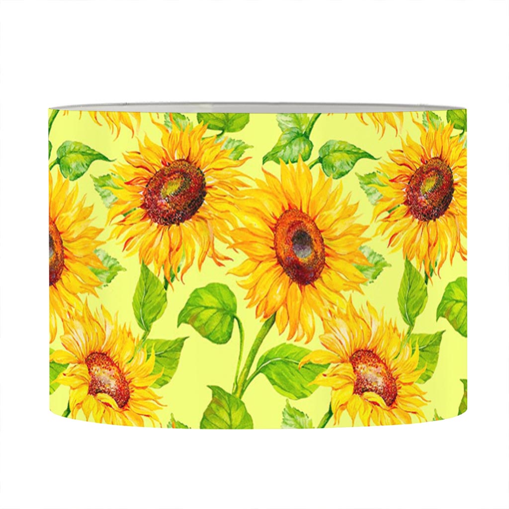 Beige Watercolor Sunflower Pattern Print Drum Lamp Shade