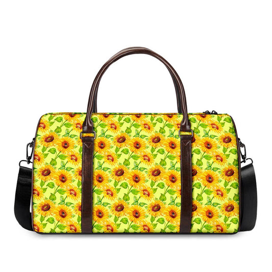 Beige Watercolor Sunflower Pattern Print Duffle Bag