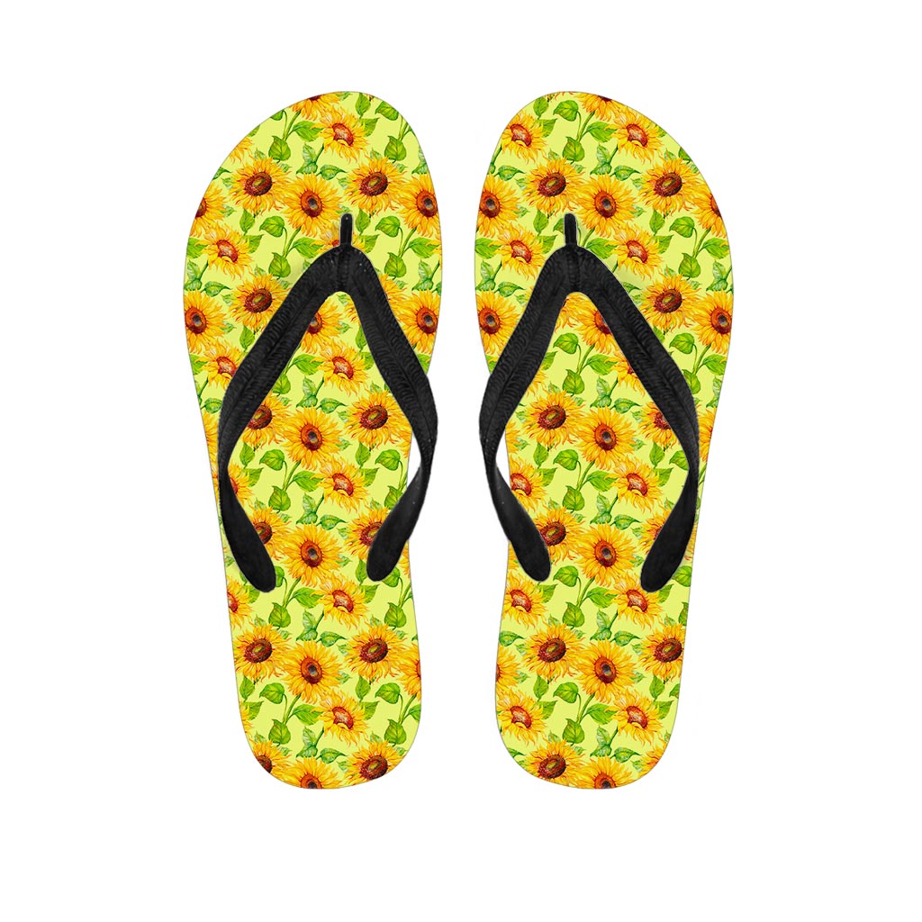 Beige Watercolor Sunflower Pattern Print Flip Flops