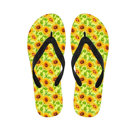 Beige Watercolor Sunflower Pattern Print Flip Flops