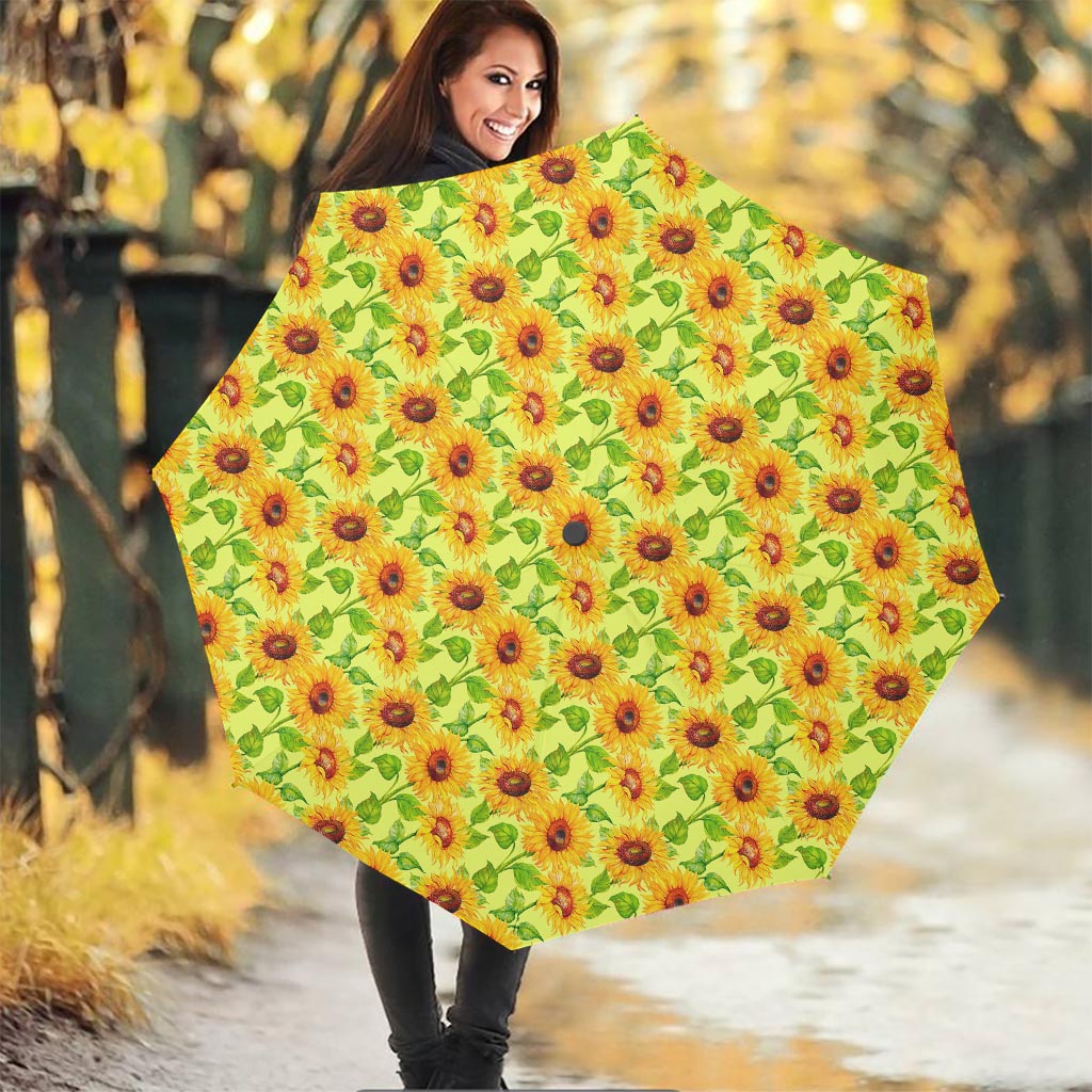 Beige Watercolor Sunflower Pattern Print Foldable Umbrella