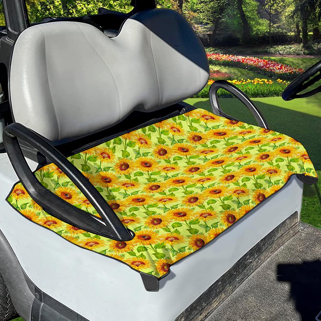 Beige Watercolor Sunflower Pattern Print Golf Cart Seat Cover