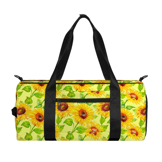 Beige Watercolor Sunflower Pattern Print Gym Bag