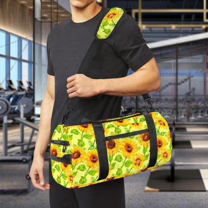 Beige Watercolor Sunflower Pattern Print Gym Bag