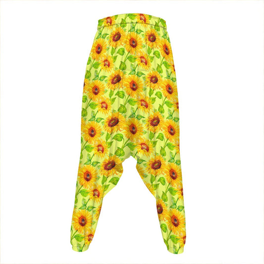 Beige Watercolor Sunflower Pattern Print Hammer Pants