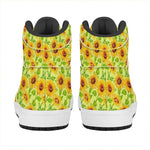 Beige Watercolor Sunflower Pattern Print High Top Leather Sneakers